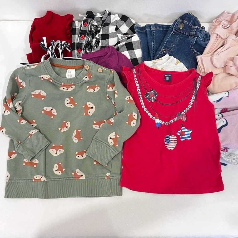Bundle Lot of 10 Piece Size 2 Toddler Carter's Baby Clothing Tops And Bottom PJ